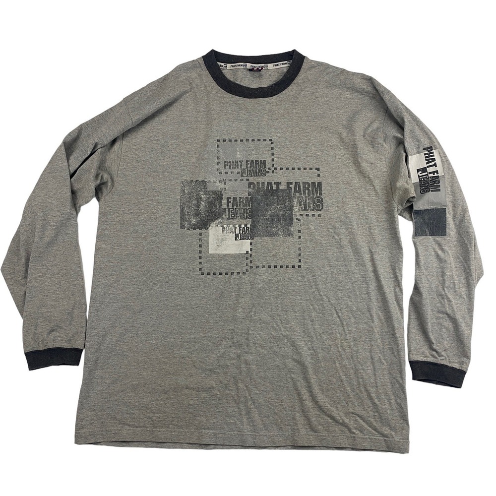 VTG Phat Farm Jeans Gray Long Sleeve T-Shirt 100% Cotton Logo Made In USA XL